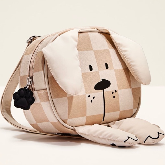NWT: B & Body Works Mini Bag Purse Backpack Dog Puppy Beige Checkered 2025 Doggy - Picture 2 of 2